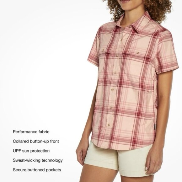 Eddie Bauer‎ Women's Short Sleeve Adventure Top Size XXL Pink Plaid - Picture 2 of 8